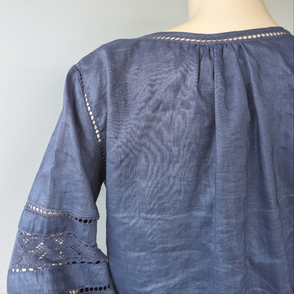 Irving & Fine Blue Crochet Long Sleeve Boho Tunic Top - Picture 8 of 9